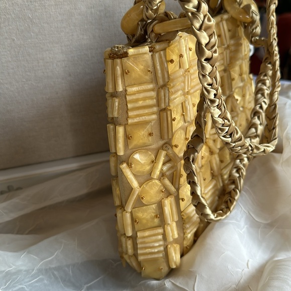 Handmade lucite beaded purse silk satin handle bag